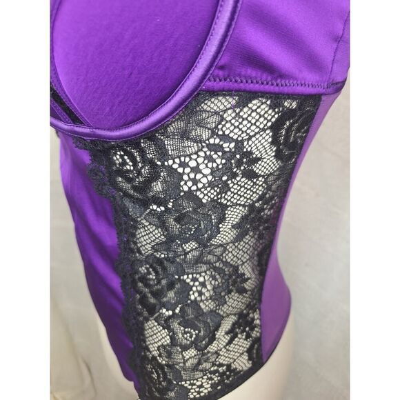 Fredericks of Hollywood Women's Small Ilana Body Suit Purple Black Sheer Lace - Picture 4 of 10